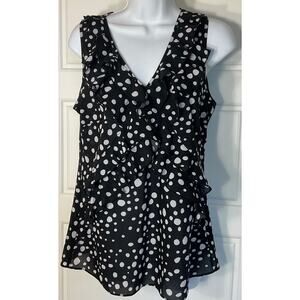 Spense Black White Tiered Ruffle Polks Dot Tank M